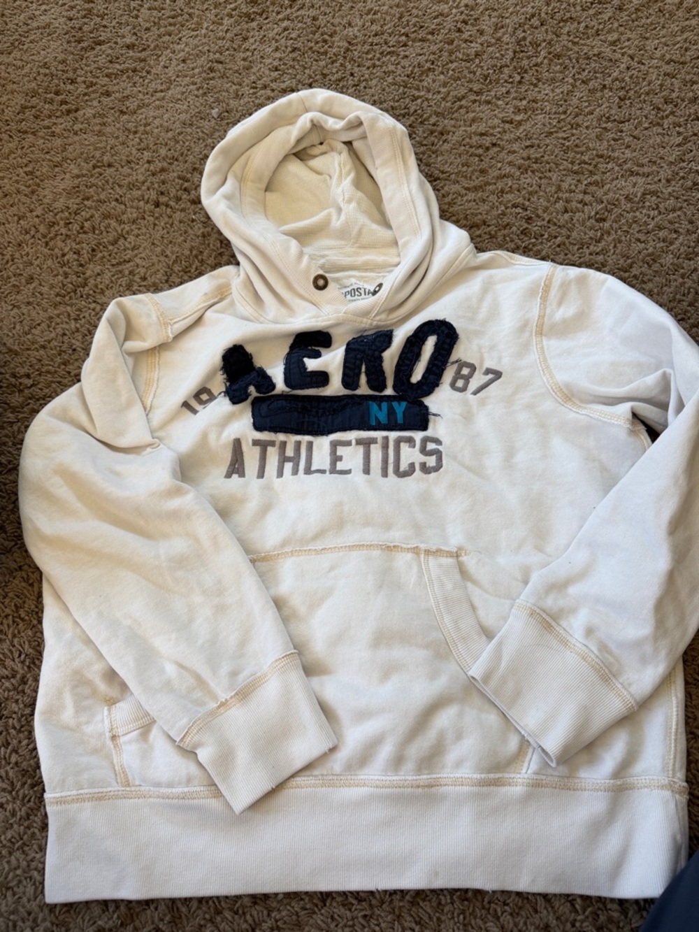 Aeropostale Cream Pullover Hoodie with Embroidered Logo